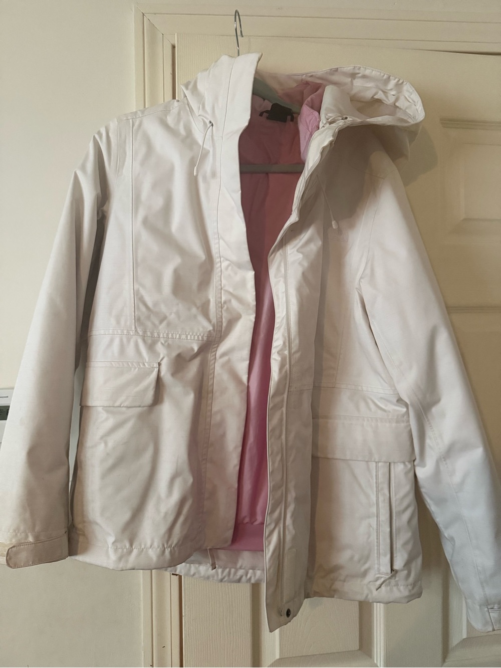 The North Face Women’s Large 3-in-1 Jacket White & Pink Hooded Coat